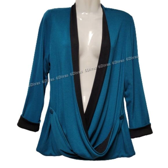 Reversible Blue Black Cardigan Jacket Top Fall Top Coat Size 36 - NEW - Picture 1 of 10